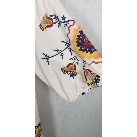 SHEIN Dress Womens XL Boho Floral Print Puff Sleeve V Neck Multicolor Festival - Picture 3 of 10